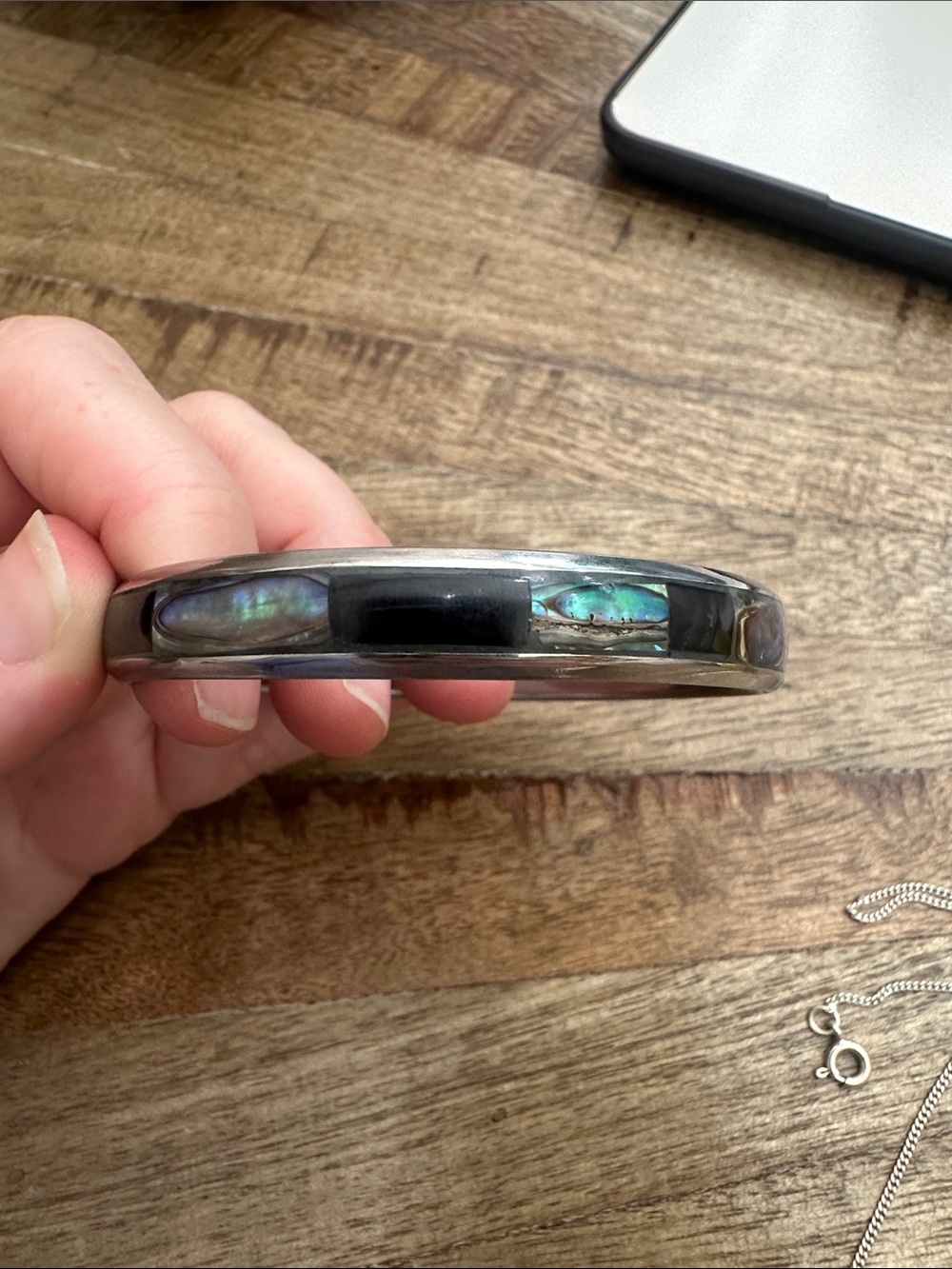 Silver Tone inlaid Paua Shell Bangle